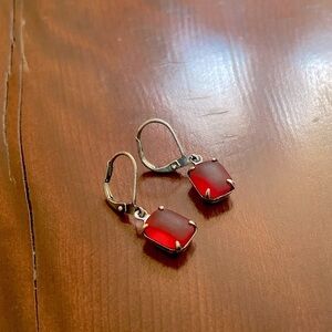 Dainty Vintage Austrian Frosted Red Crystal Drop Earrings